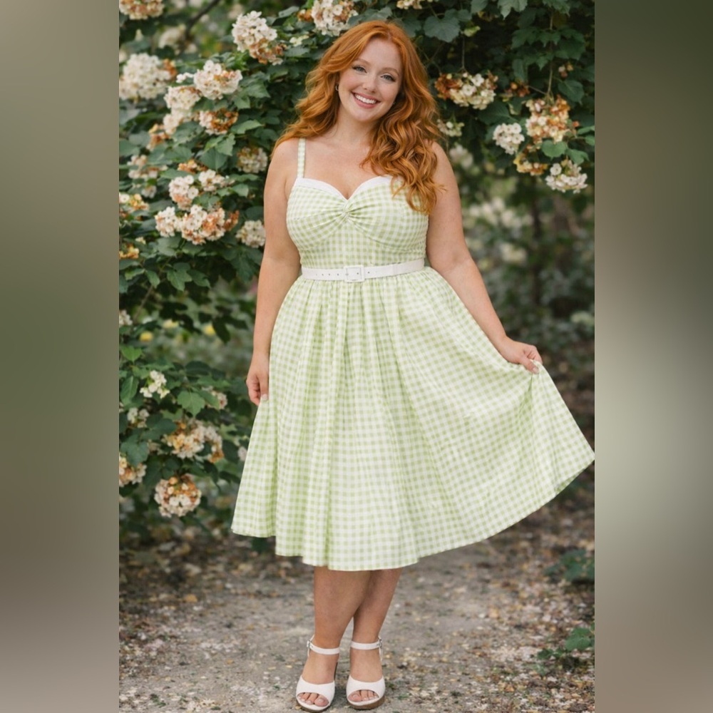 Torrid Retro Chic Green & White Gingham Twist-Front Swing Dress, 2X, NWT! - Picture 10 of 15